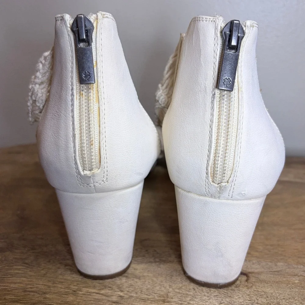 Lucky Brand Kaydyn Cream Crochet Macrame Wedge Sandals Back Zip Size 8.5